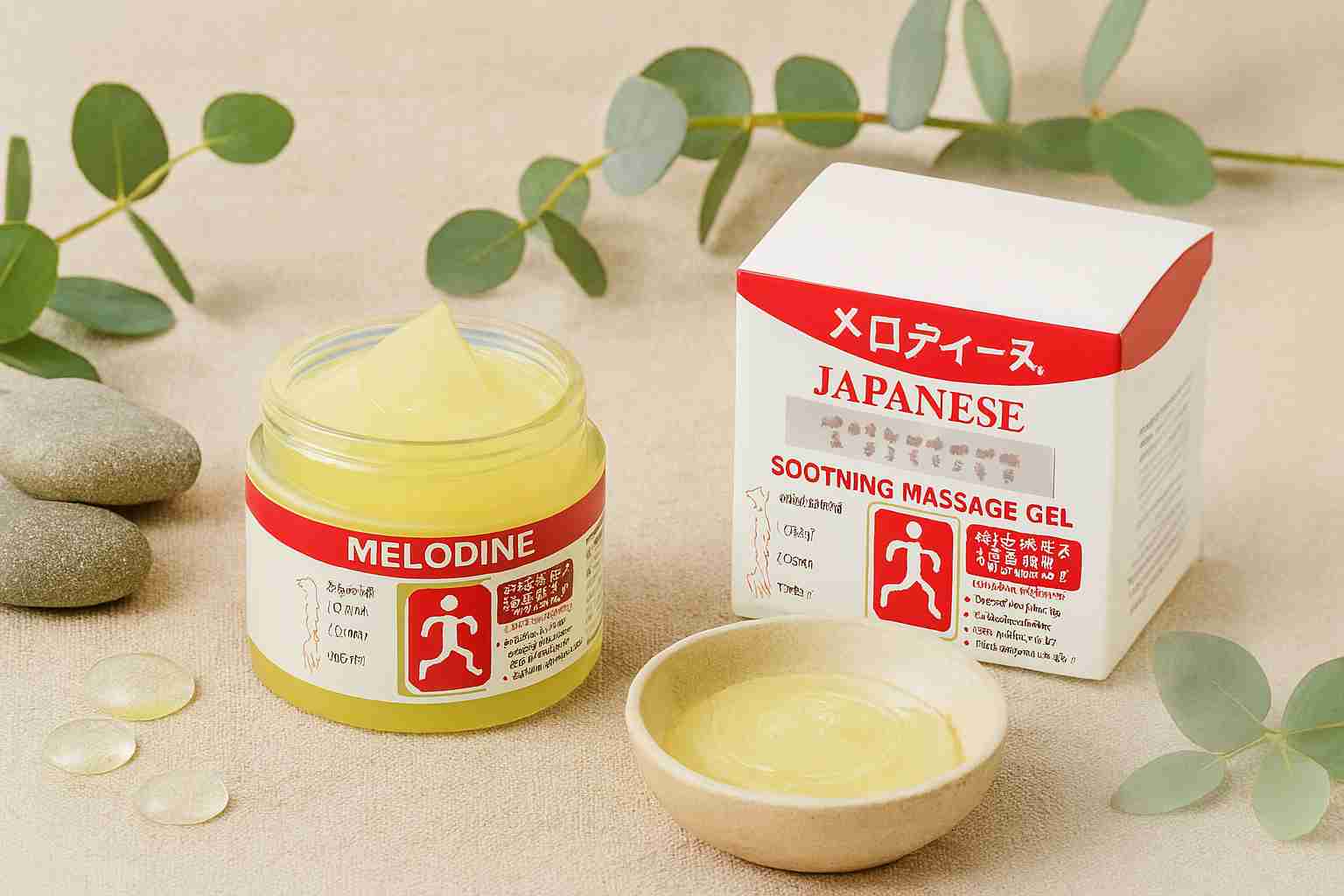MELODINE Japanese Soothing Massage Gel – Muscle & Joint Pain Relief Cream For Shoulder, Neck, Back & Knee – Fast-Absorbing Herbal Formula