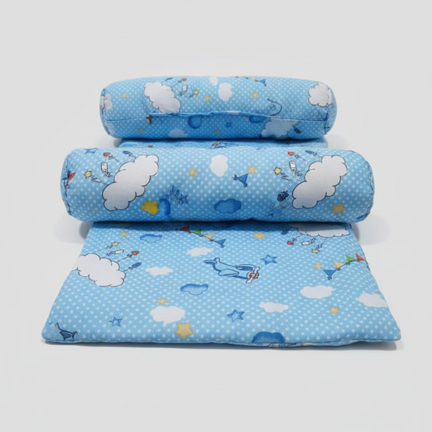 Baby Sleeping Bed Set With Pillow And Side Cushions – Soft Cotton Fabric, Comfortable And Breathable Mattress For Newborns And Infants (Random Color)