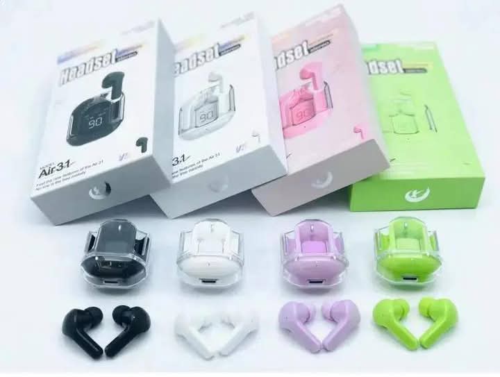 Air 31 Earbuds Wireless Earbuds With Crystal Transparent Case With Type-C Charging | Earbuds Bluetooth 5.3 - With Pouch - Random Color