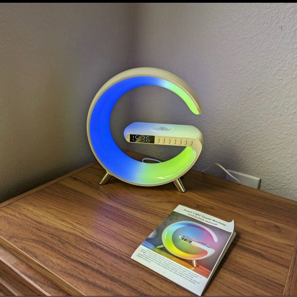 G Shape Bluetooth Speaker Multifunctional Lamp Digital Alarm Wirless Charging Memory Card Supported