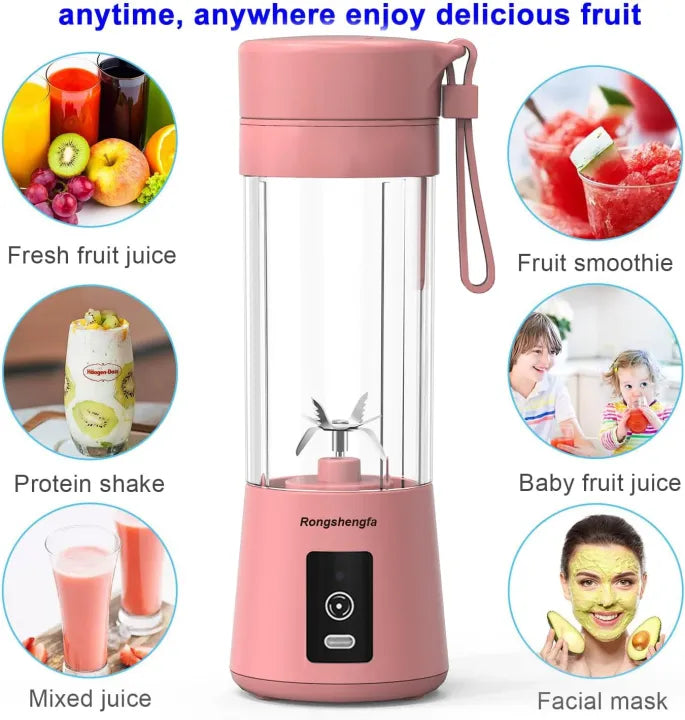 Portable Blender Cup,Electric USB Juicer Blender,Mini Blender Portable Blender For Shakes and Smoothies, juice,380ml, Six Blades Great for Mixing By Way Shop